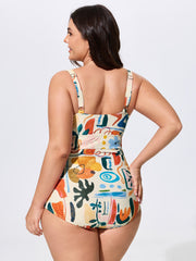 Geometric Print Ruched Bodice One-Piece Swim
