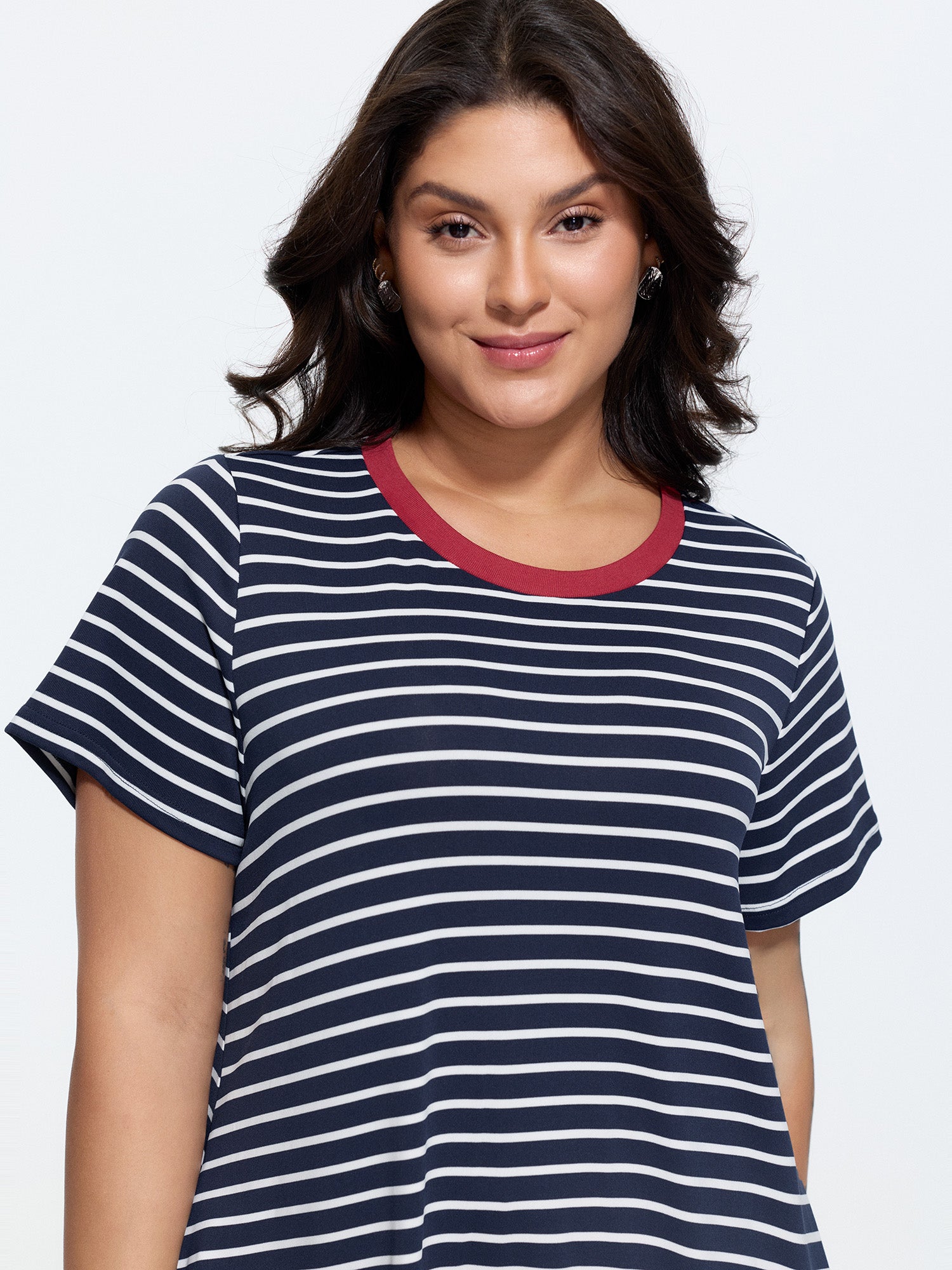 Striped Print Color Contrast T-Shirt Mini Dress