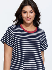 Striped Print Color Contrast T-Shirt Mini Dress