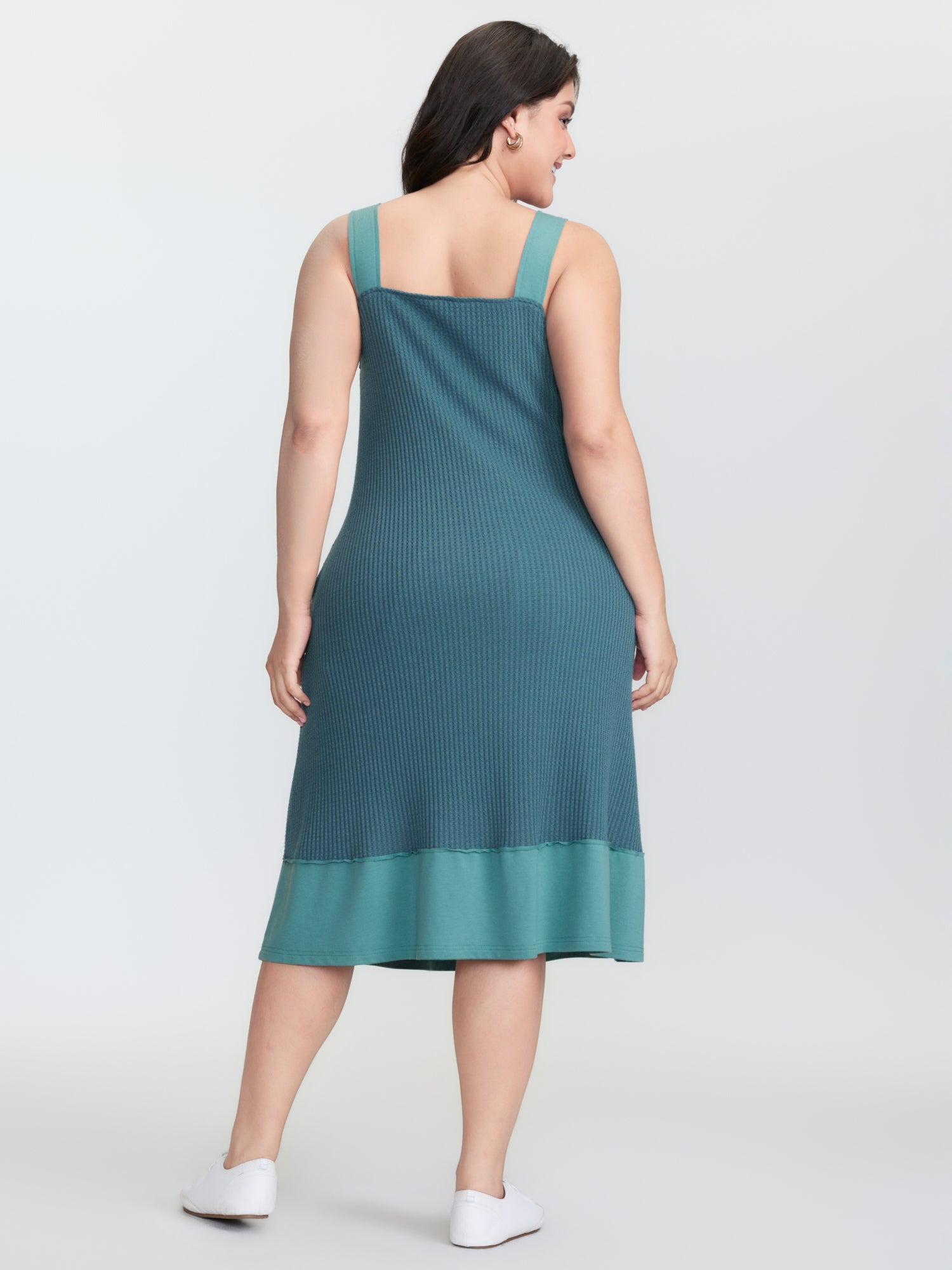 Waffle Color Contrast Adjustable Midi Dress