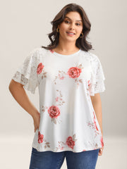 Lace Sleeve Layered Floral T-Shirt