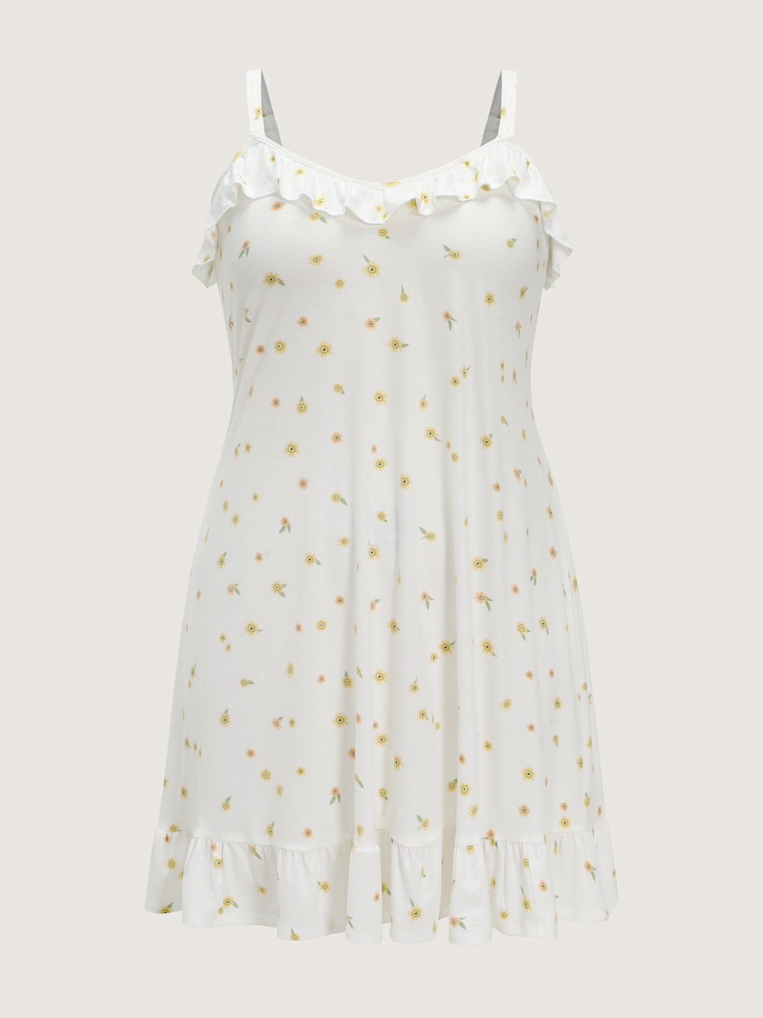 Supersoft Ruffled Neckline Floral Print Sleeveless Nightgown