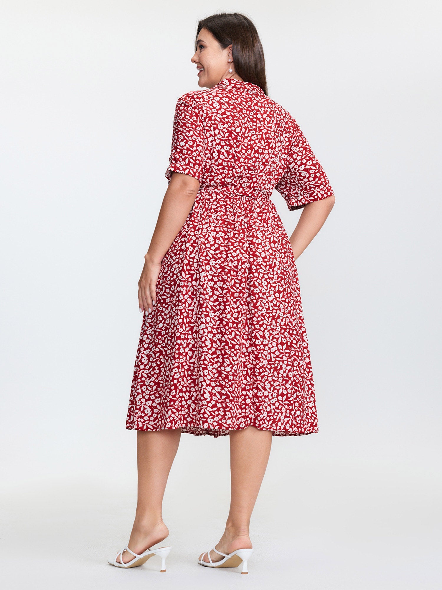 Floral Print Collar Midi Shirt Dress