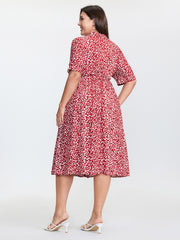 Floral Print Collar Midi Shirt Dress