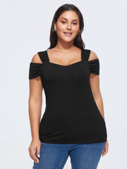 Elegant Stretchy Cold-Shoulder Plain Top