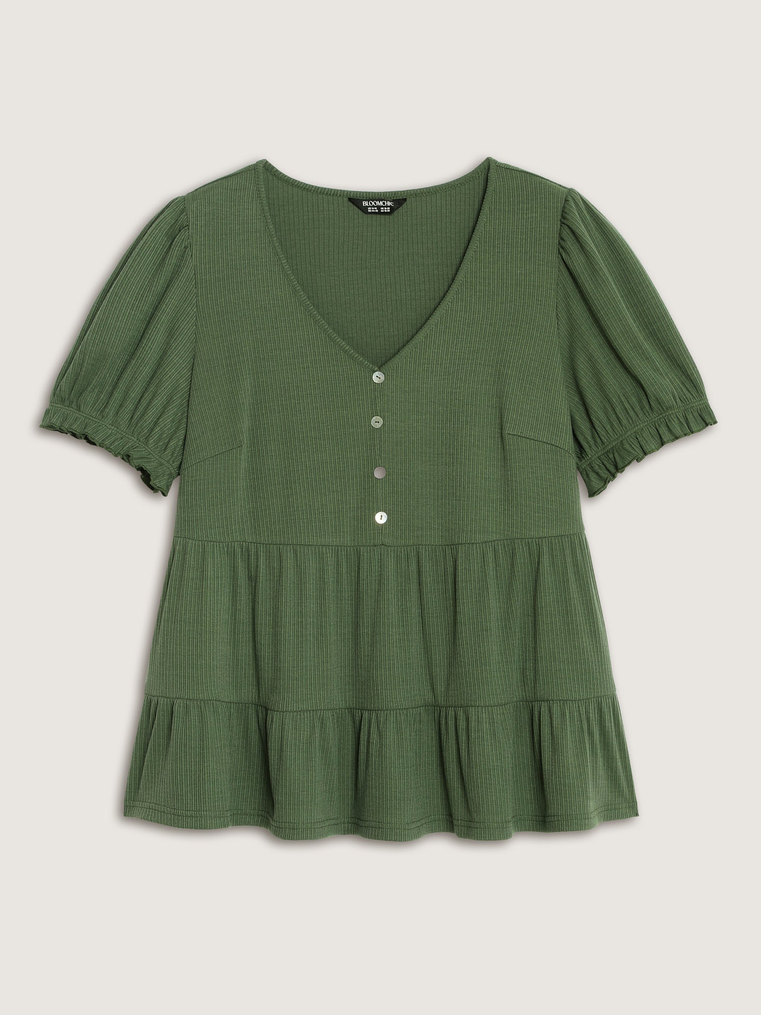 Stretchy Tiered Button Detail Knit Top