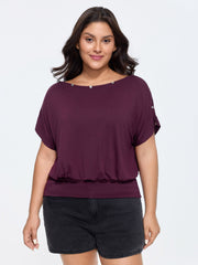 Supersoft Stretchy Button Off-Shoulder Plain T-Shirt