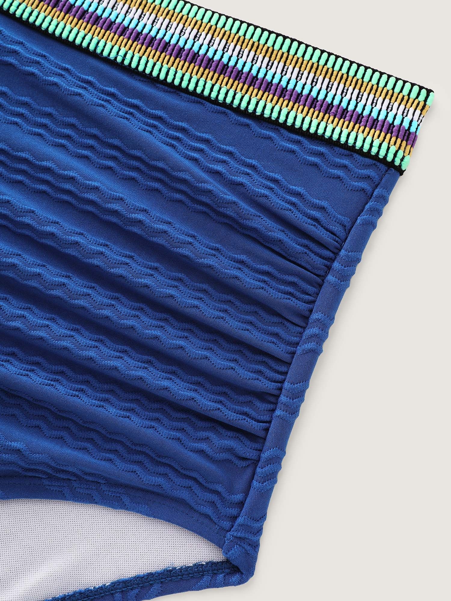 Textured Color Contrast High Waisted Swim Bottoms