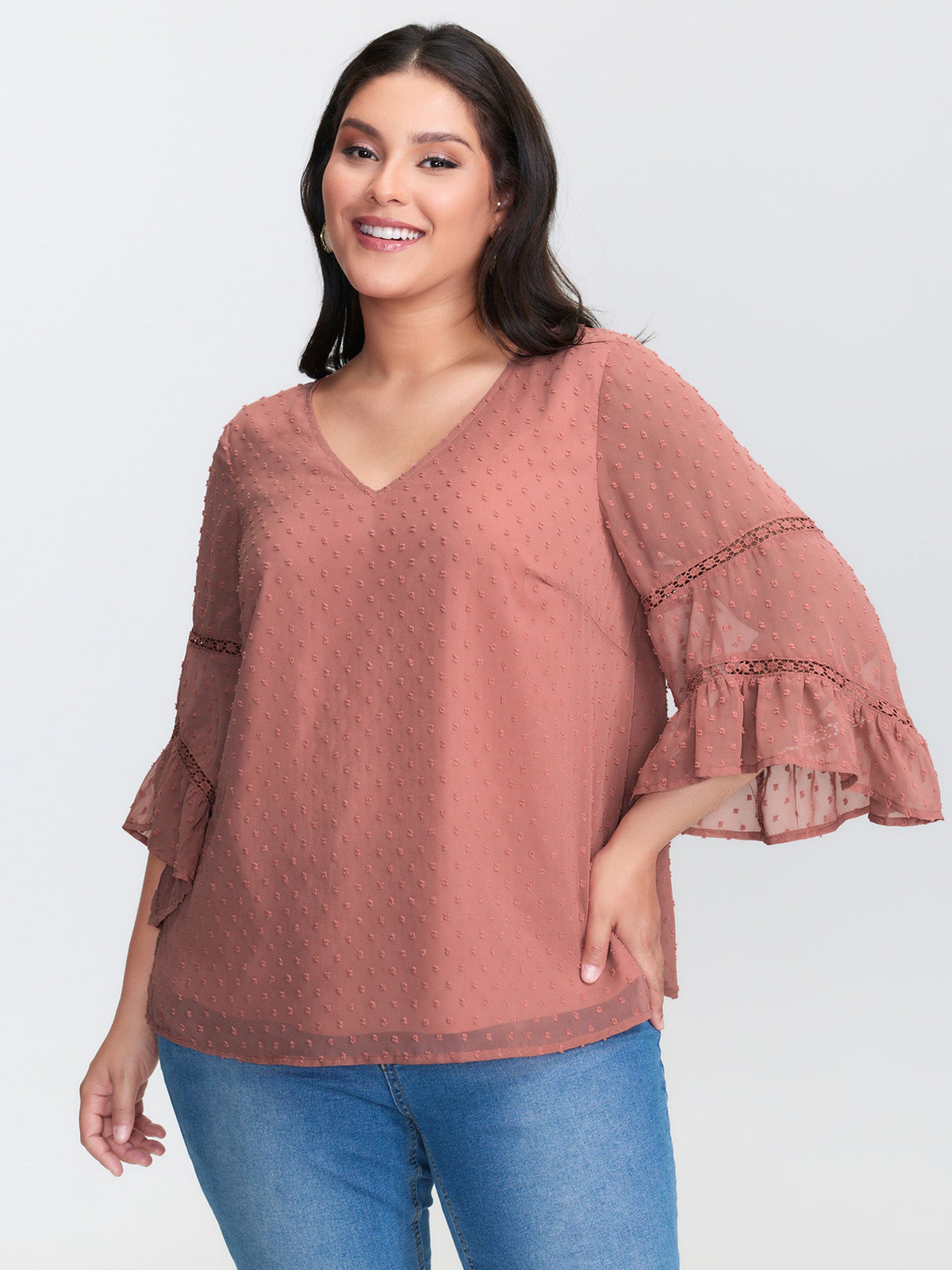 Asymmetrical Ruffled Sleeve Lace Blouse