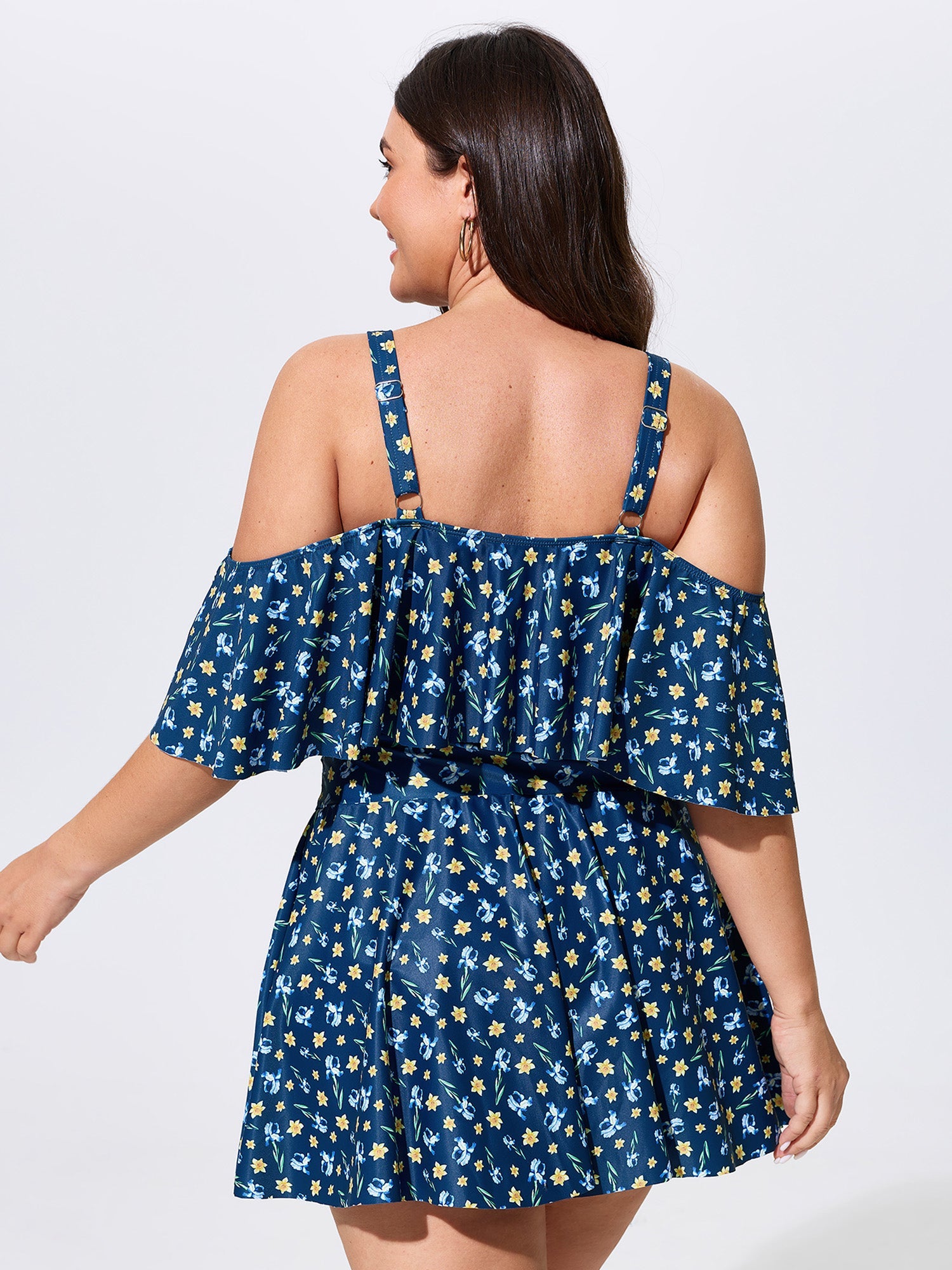 Floral Print Cold-Shoulder Swim Dress