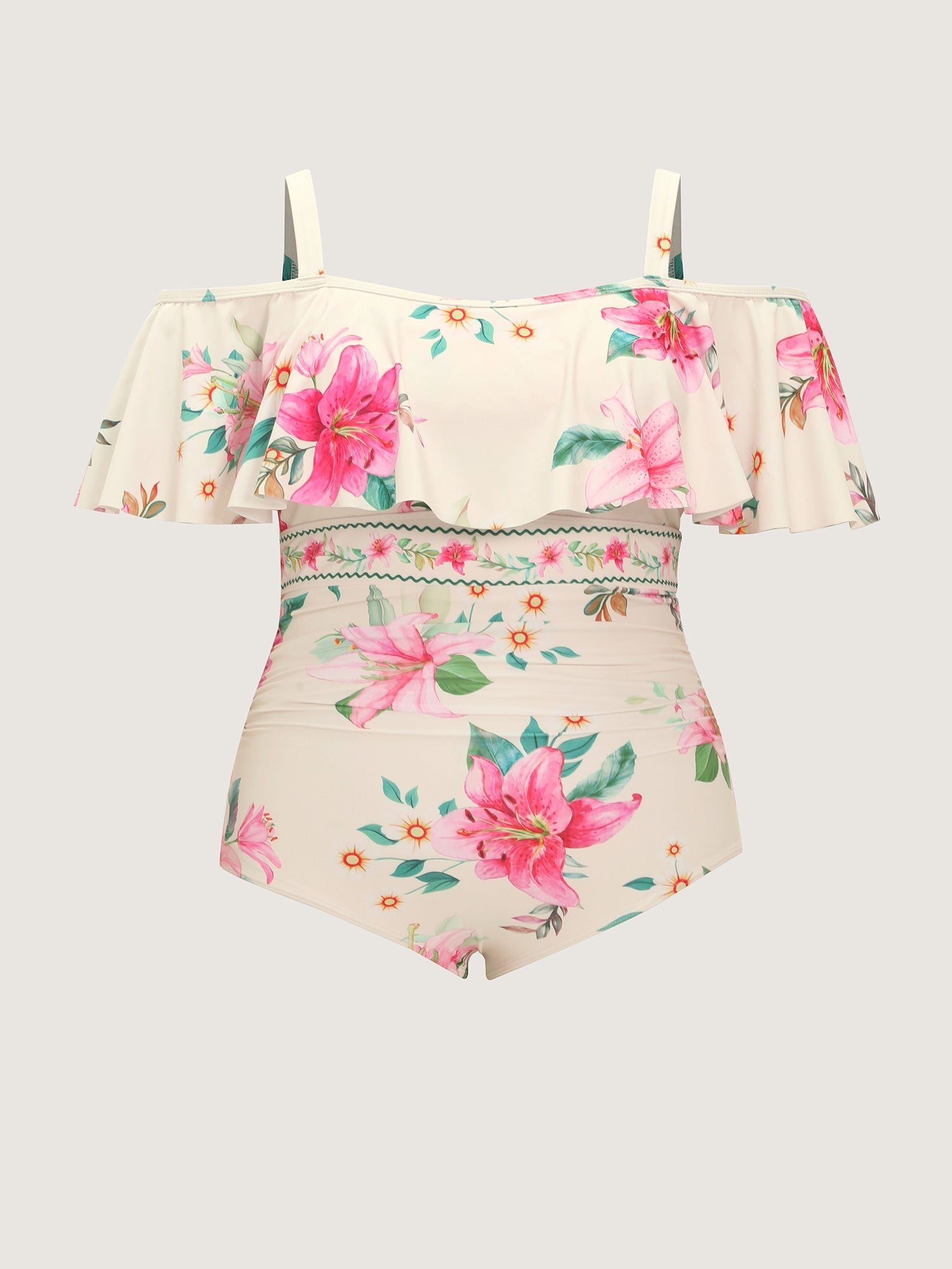 Sarong Set Floral Print Off-Shoulder One-Piece Swimsuit