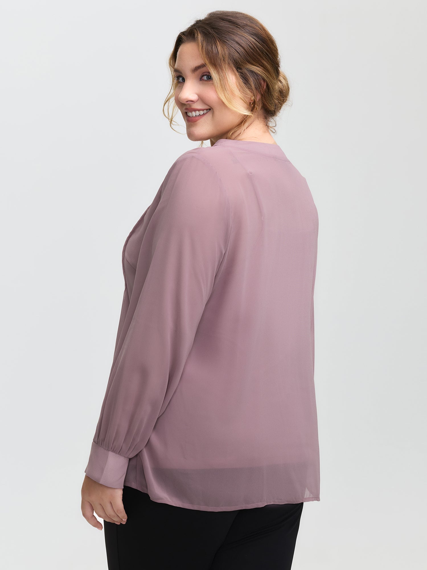 Toothpick Pleats Neck-Tie Sheer Blouse