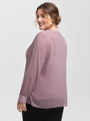 Toothpick Pleats Neck-Tie Sheer Blouse