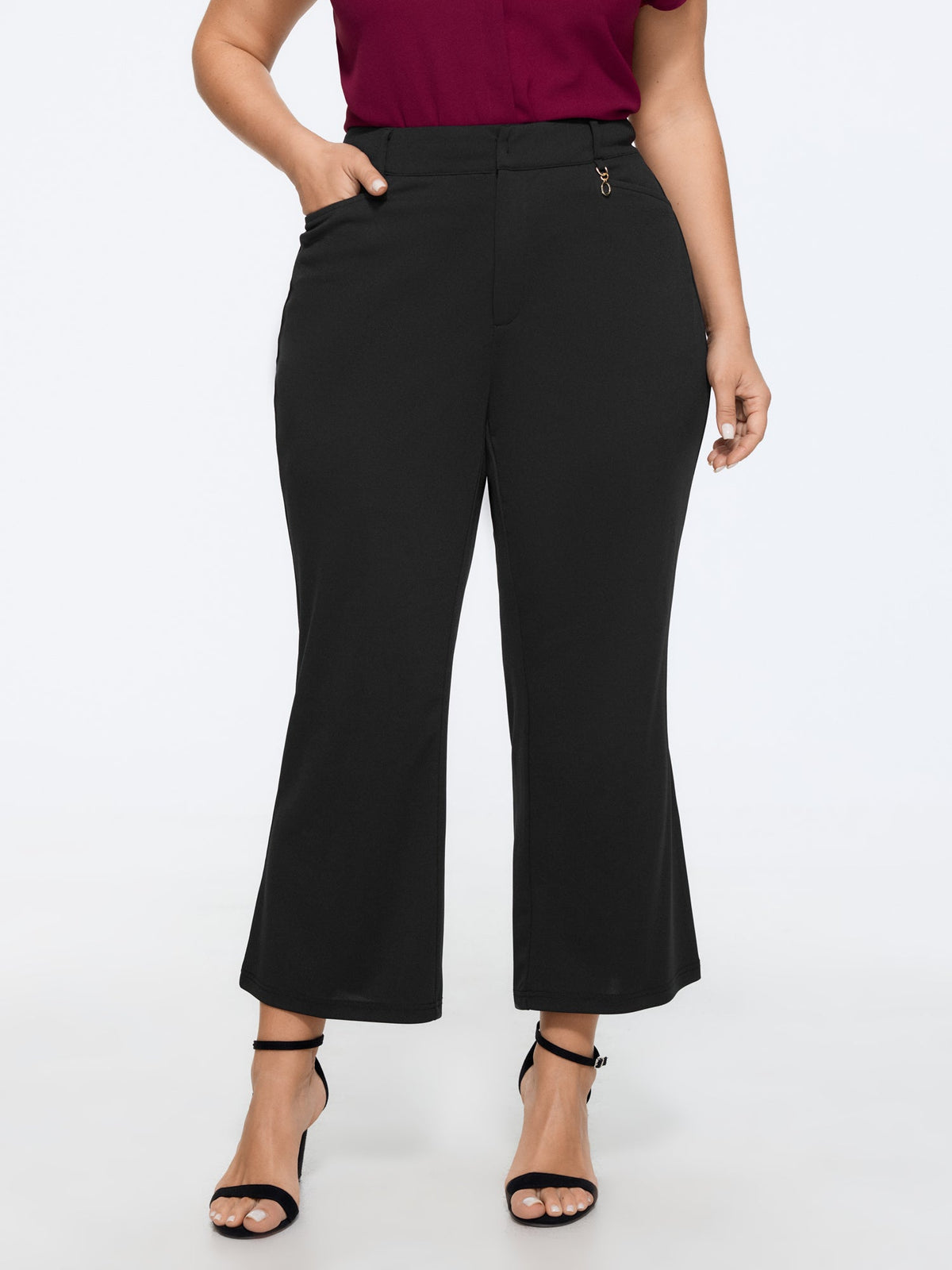 High Waist Pocket Flare Cropped Pants