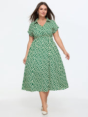 Geometric Print Stretchy Waist Midi Dress
