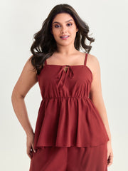 Cotton Linen Shirred Drawstring Neckline Tank Top
