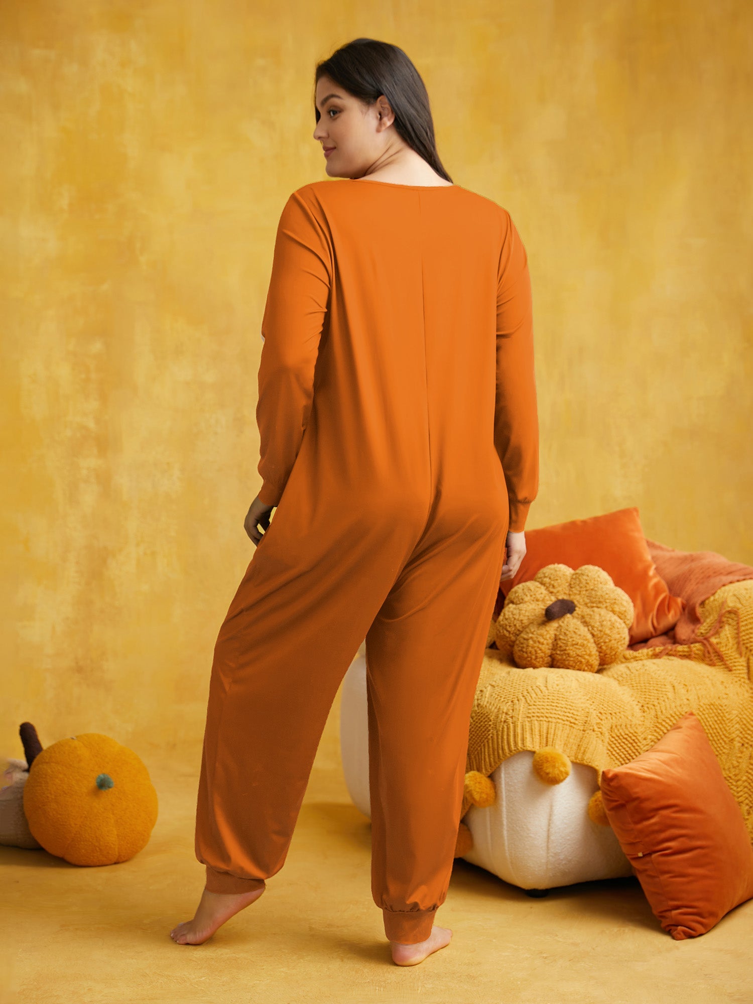 Skeletal Rib Print Hidden Zipper Lounge Jumpsuit