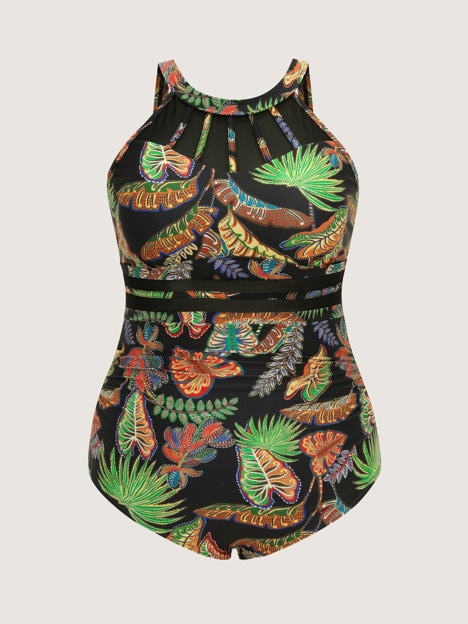 Tropical Print Halter Neckline One-Piece Swimsuit