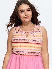 Colorful Striped Print Drawstring Neckline Maxi Dress
