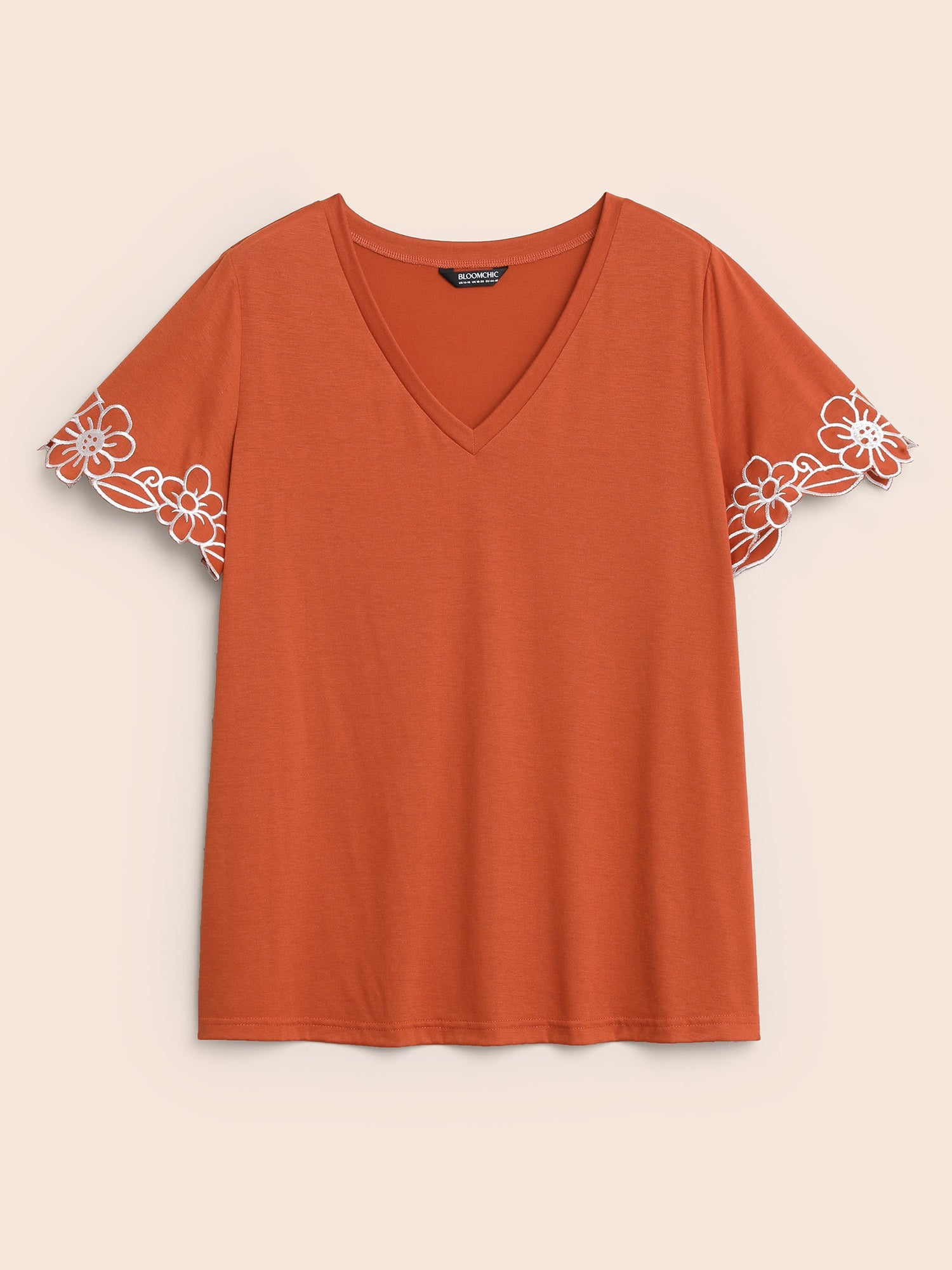 V Neck Floral Embroidered T-shirt