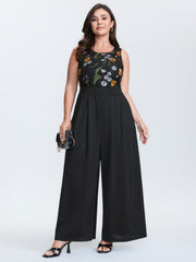 Sheer Floral Cinched Waist Contrast Jumpsuit