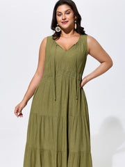 Textured Cinched-Waist Tiered Maxi Dress