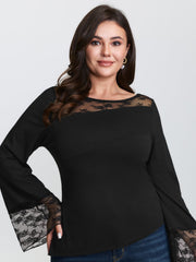 Sheer Floral Lace Trim Sheer T-Shirt