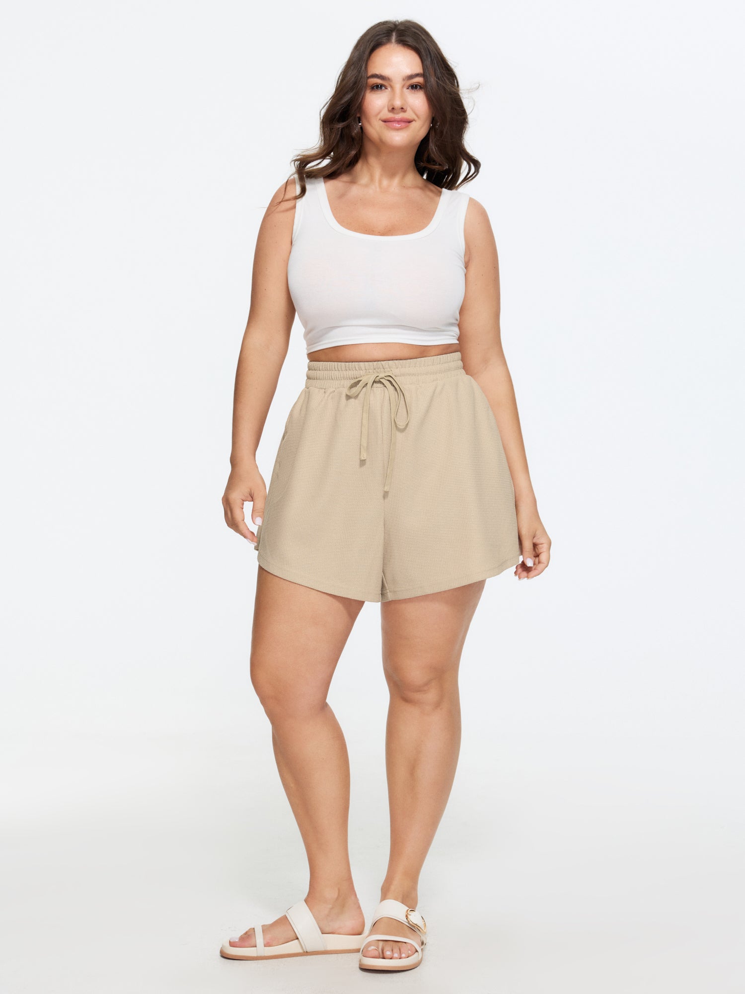 Textured Drawstring Waist Wide-Leg Shorts