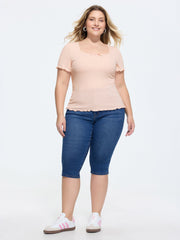 Ribbed Scoop Neckline T-Shirt
