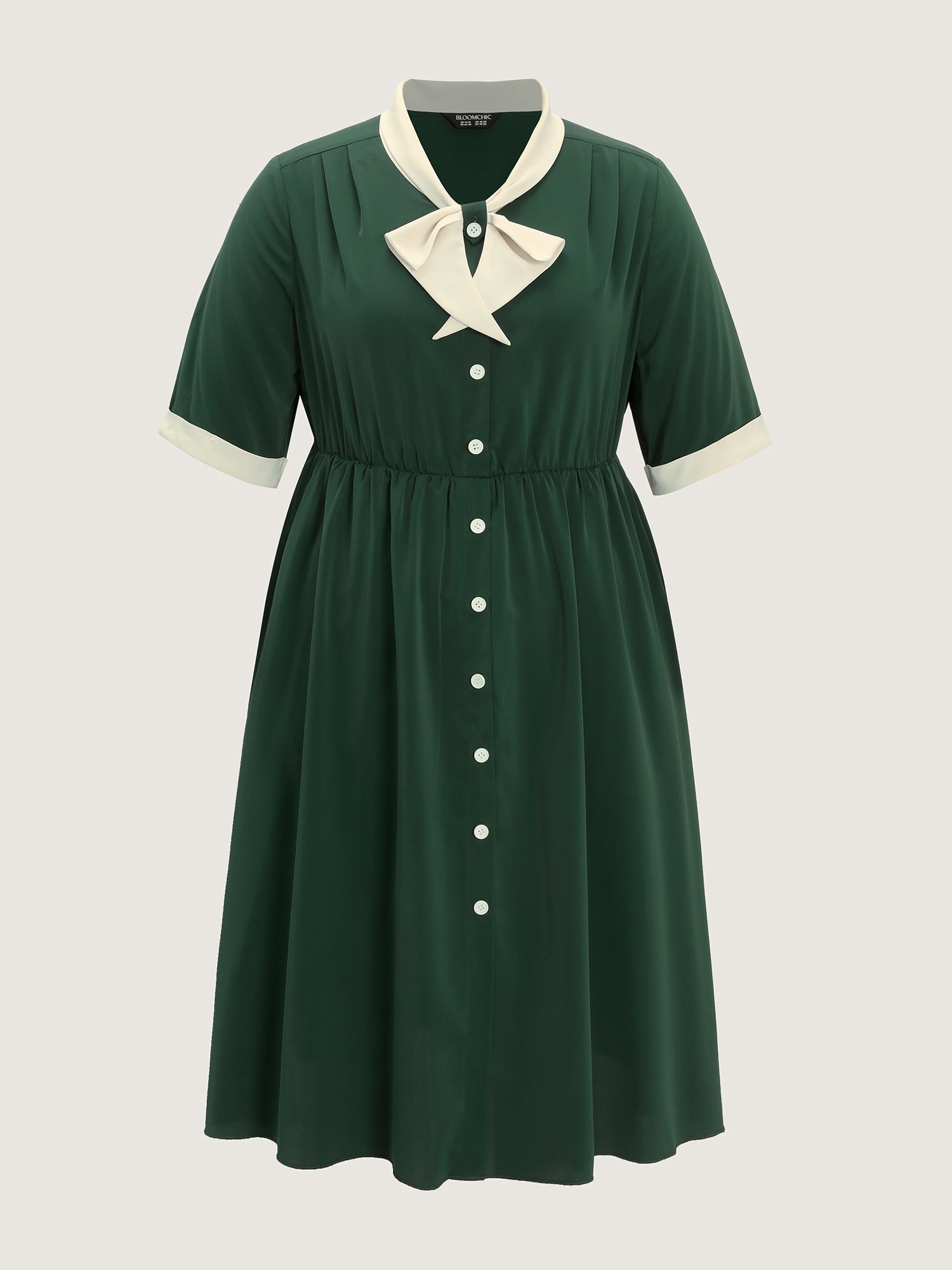 Retro Color Contrast Floating Collar Midi Dress