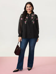 Rose Embroidered Textured Sheer Blouse