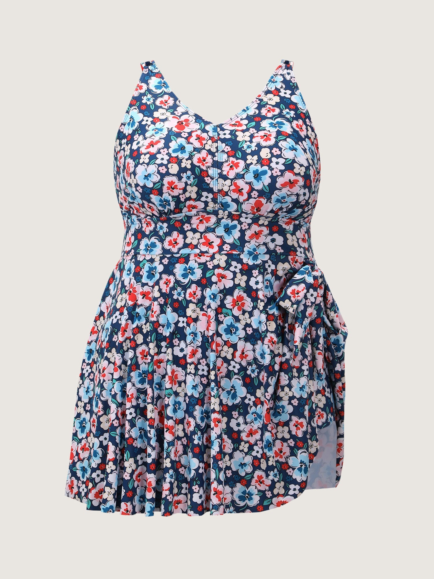 Floral Print Arc Hem Side Tie Swim Dress