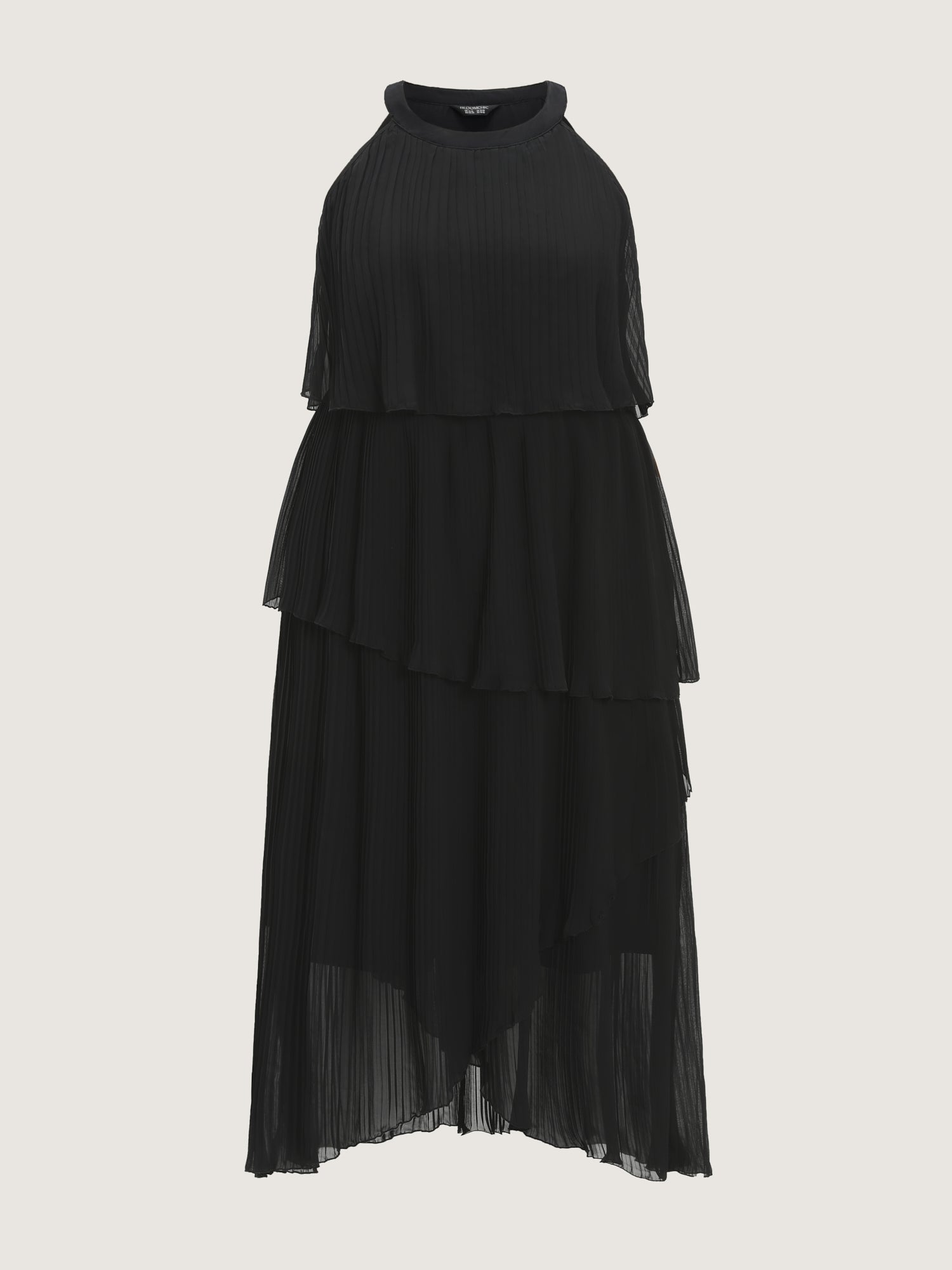 Halter Neck Layered Pleated Texture Maxi Dress