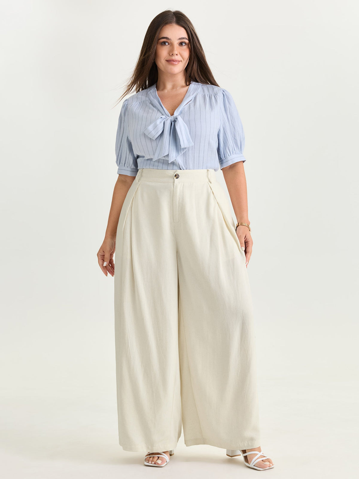 Cotton Linen Blend Wide-Leg Pants