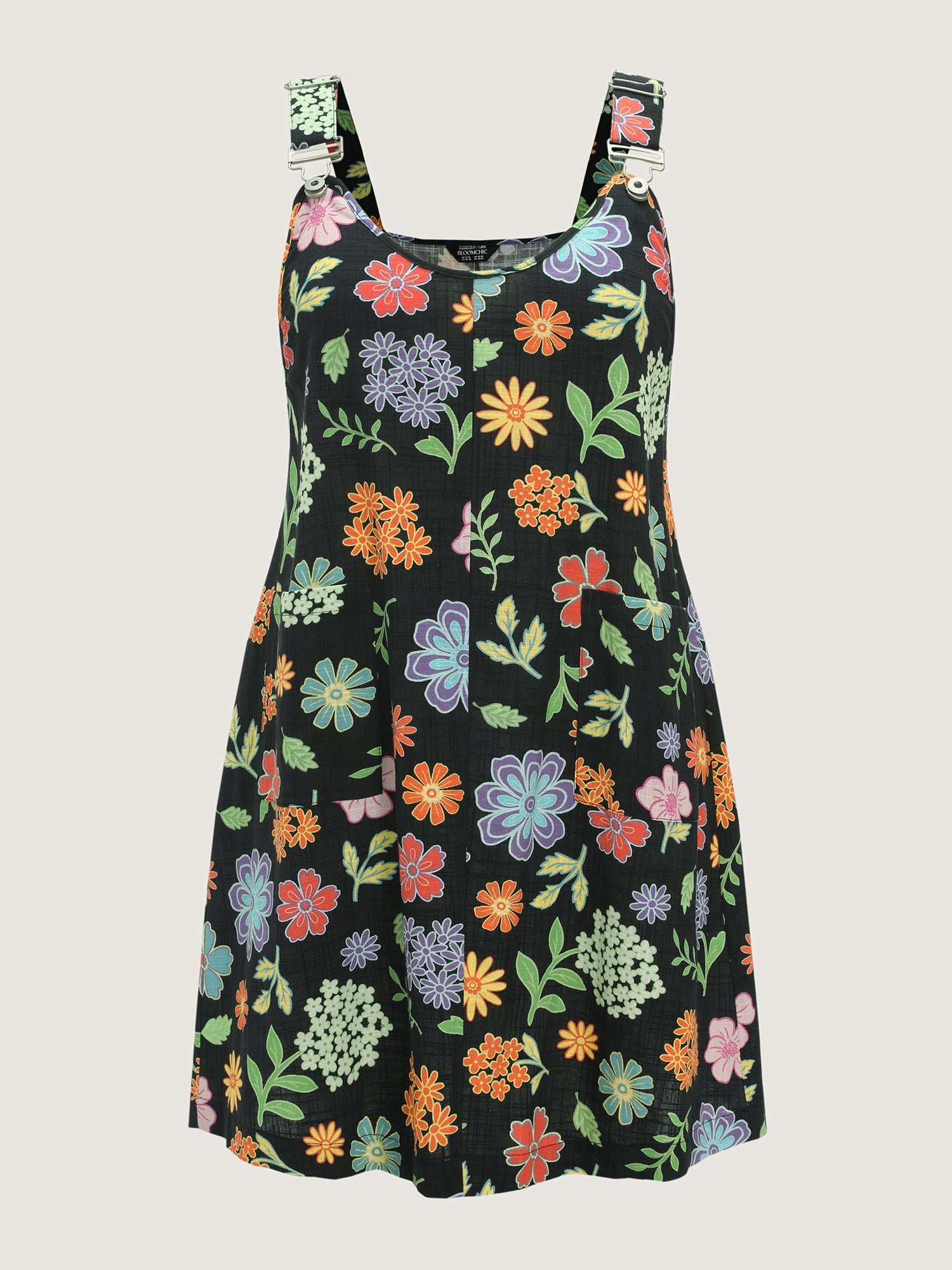 Floral Print Overall Straps Mini Dress