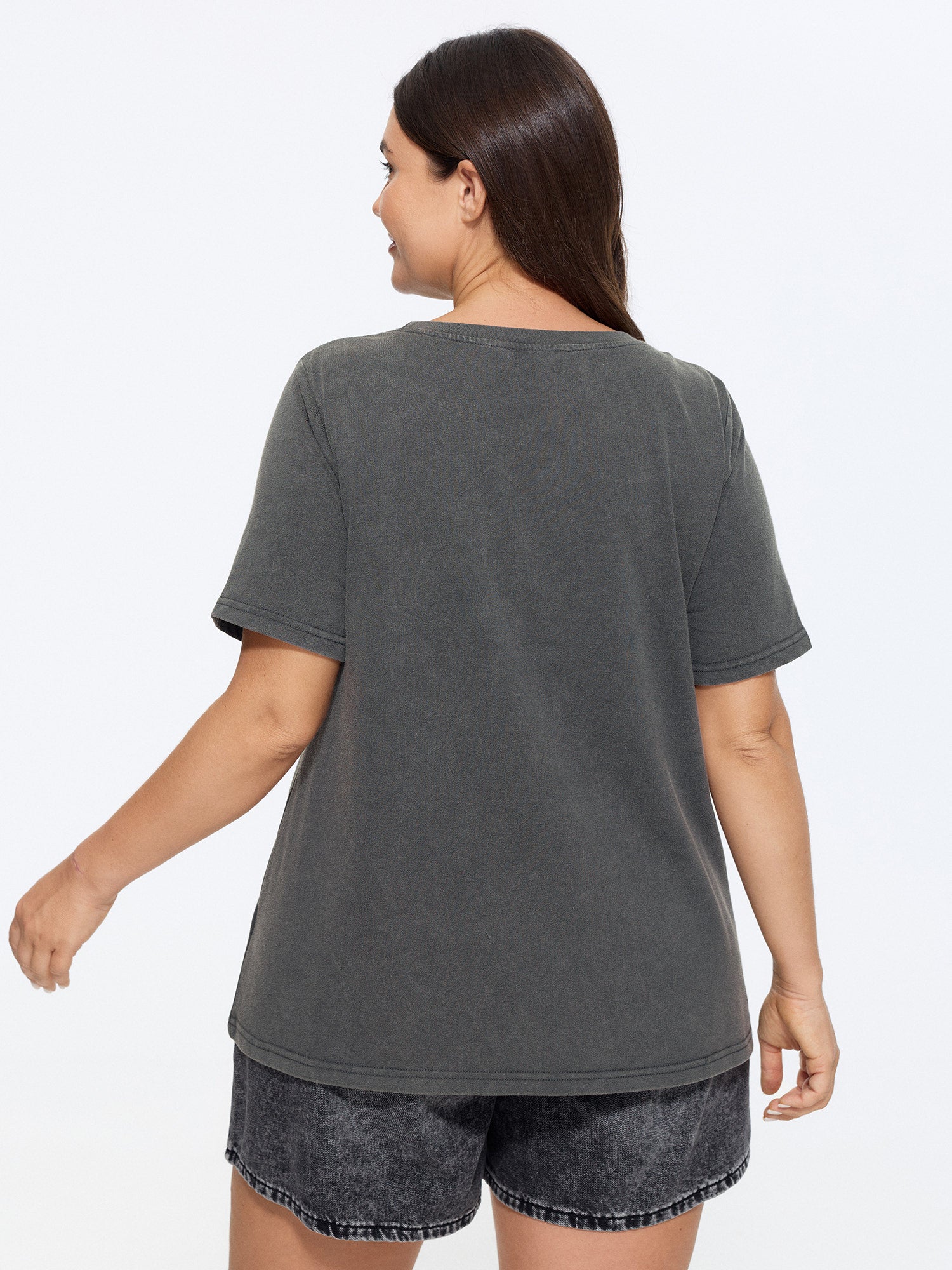 Beadwork Split Hem Plain T-Shirt