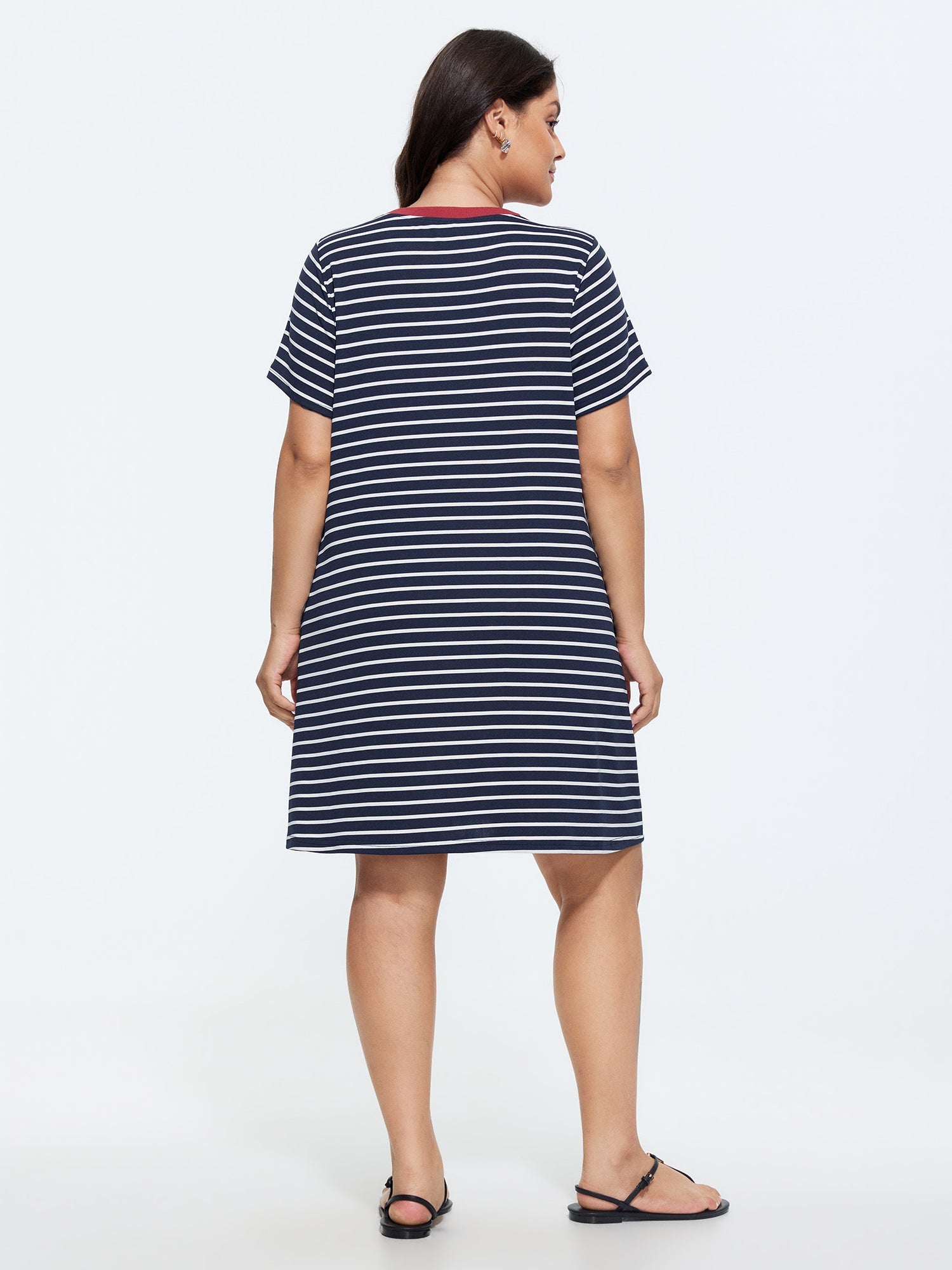 Striped Print Color Contrast T-Shirt Mini Dress