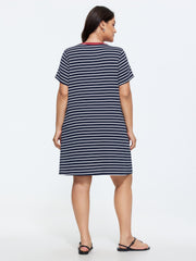 Striped Print Color Contrast T-Shirt Mini Dress