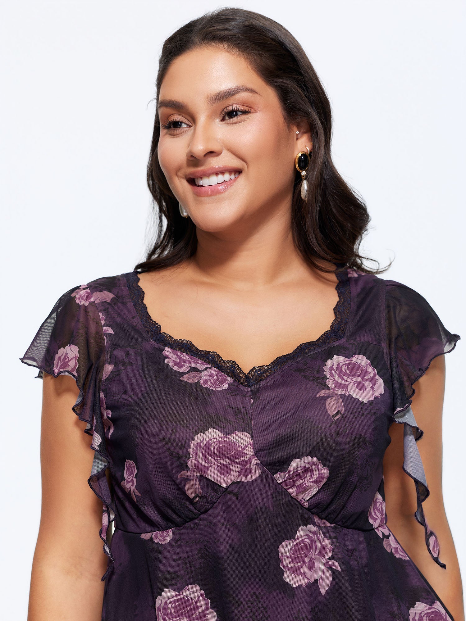 Lace Trim Floral Print Knit Top