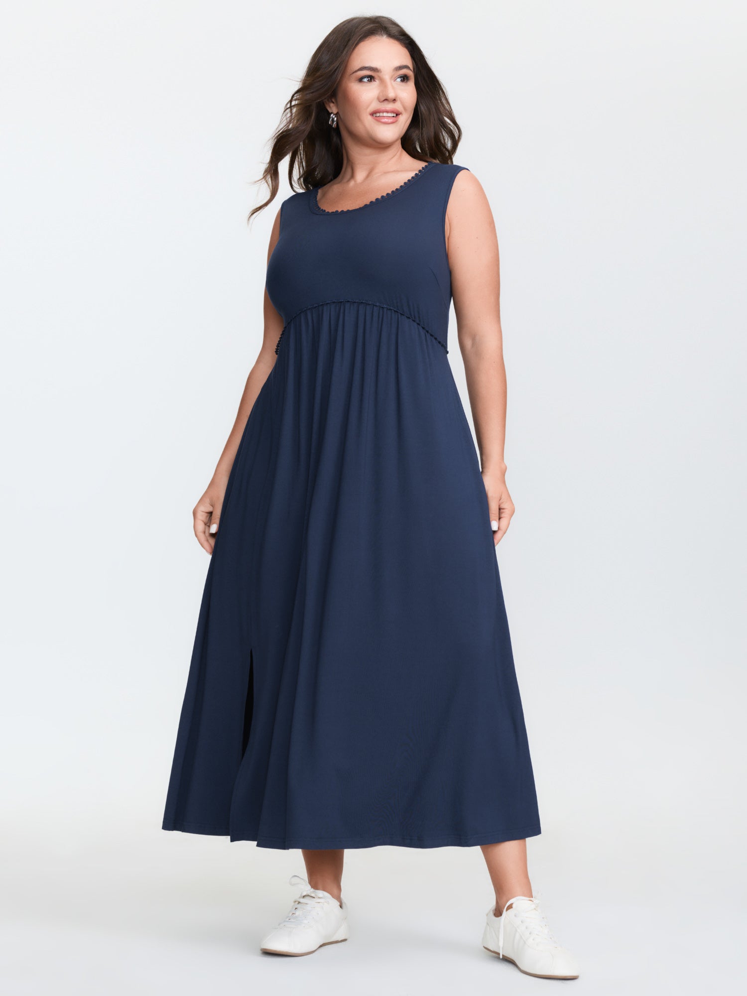 Supersoft Lace Trim Sleeveless Midi Dress