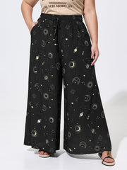 Star Moon Print Flowy Pants