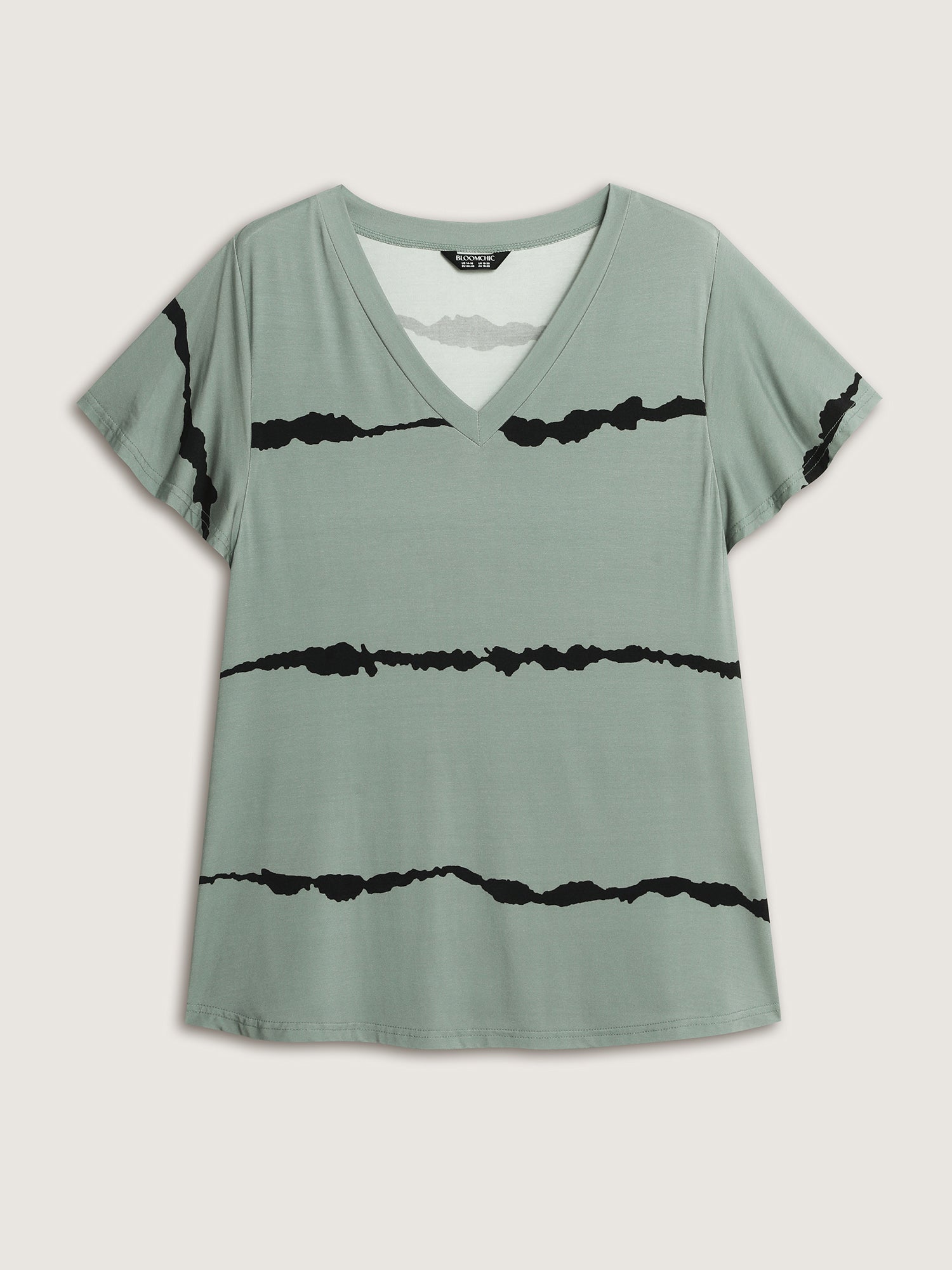 Stretchy Scribble Pattern V-Neck T-Shirt
