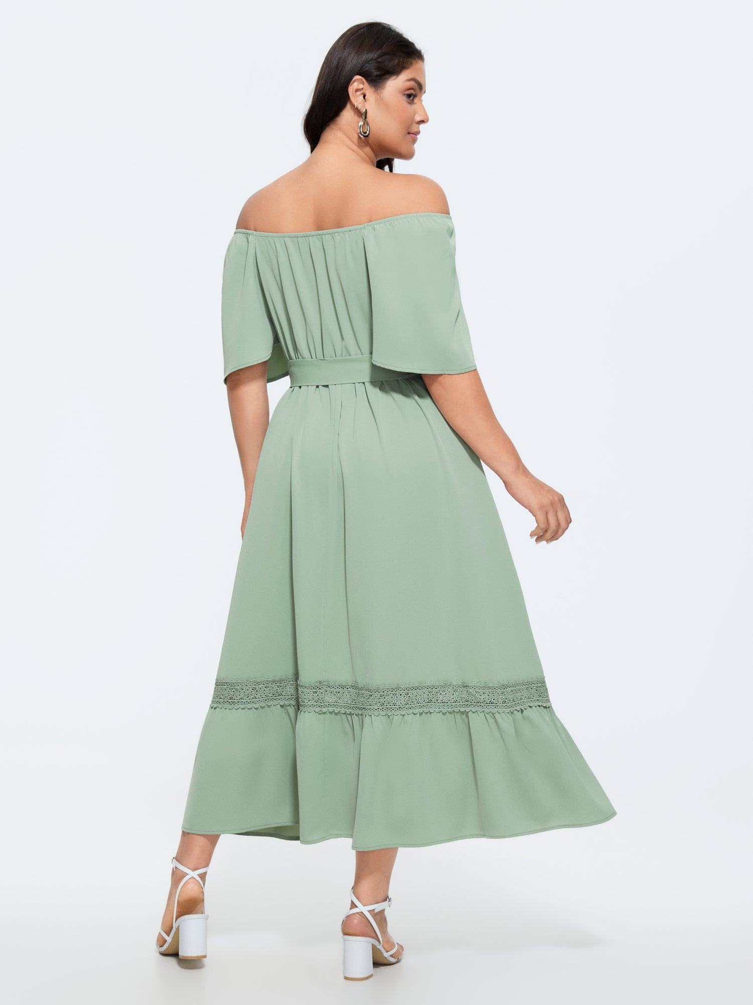 2-Way Wear Neckline Waist-Tie Maxi Dress