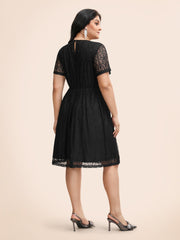 Round Neck Lace Patchwork Mesh Dress