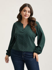 Notched Collar Geometric Print Flowy Blouse