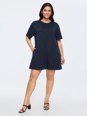 Supersoft Stretchy Pockets Round Neck Shift Dress