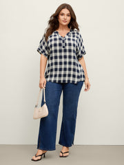 Supersoft Checkered Print Cuffed Sleeve Blouse