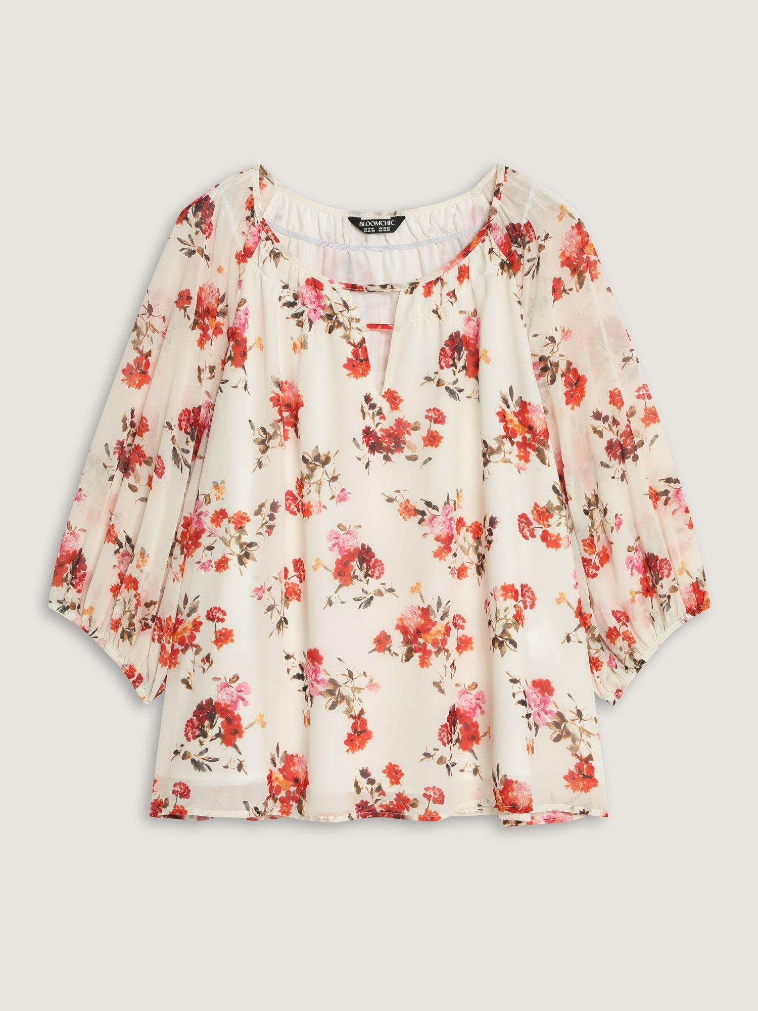 Floral Print Keyhole Neckline Shirt
