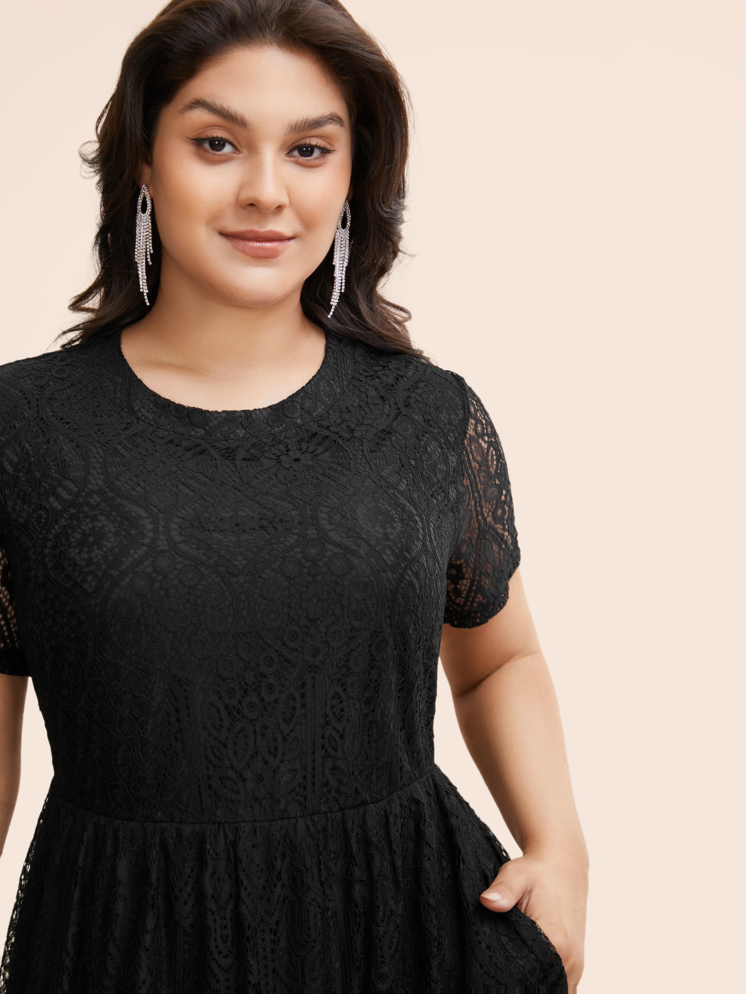 Round Neck Lace Patchwork Mesh Dress