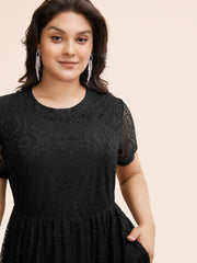 Round Neck Lace Patchwork Mesh Dress